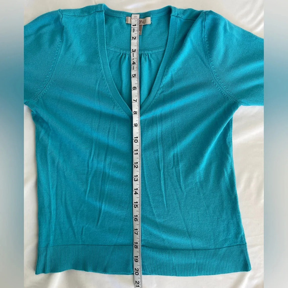 Roz & Ali Light Blue V-Neck 3/4 Sleeve Cardigan Sweater Size Small - Picture 10 of 11